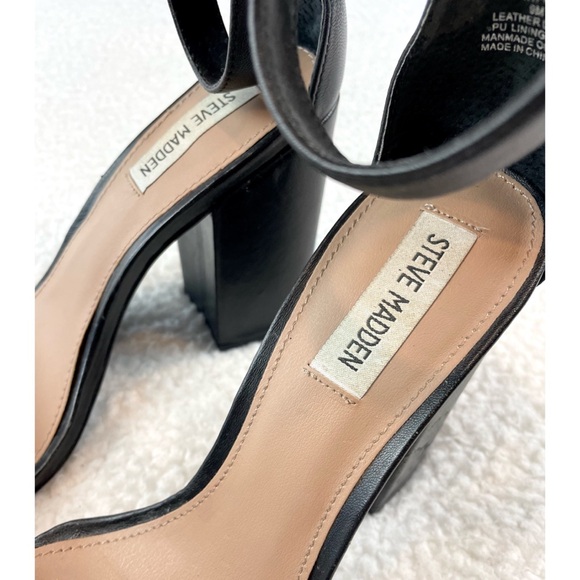 STEVE MADDEN • Friday Black Open-Toe Chunky Block Heeled Ankle Strap Sandals, 9 - Picture 14 of 16